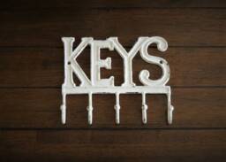 Cast Iron Key Rack, Antique White Distressed Metal Wall Hook - thumbnail 1