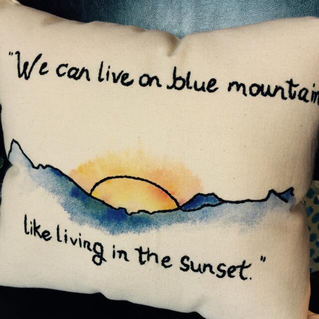 "Handmade Embroidered & Watercolor Foxygen ""Blue Mountain" - image 1