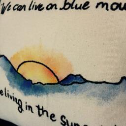 "Handmade Embroidered & Watercolor Foxygen ""Blue Mountain" - thumbnail 2