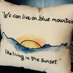 "Handmade Embroidered & Watercolor Foxygen ""Blue Mountain" - thumbnail 1