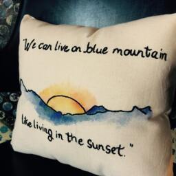 "Handmade Embroidered & Watercolor Foxygen ""Blue Mountain" - thumbnail 3