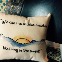 "Handmade Embroidered & Watercolor Foxygen ""Blue Mountain" - thumbnail 4