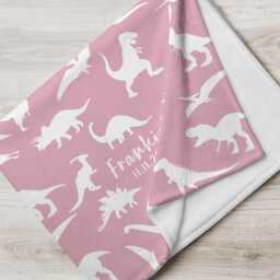 Personalized Dinosaur Baby Blanket Blush Pink Soft Nursery Throw Custom Name Newborn Gift Shower Keepsake - thumbnail 3