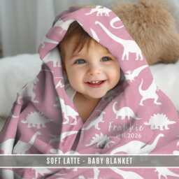 Personalized Dinosaur Baby Blanket Blush Pink Soft Nursery Throw Custom Name Newborn Gift Shower Keepsake - thumbnail 2