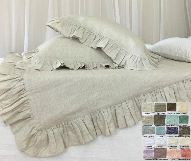 Ruffle Linen Duvet Cover Features Easy Flow Ruffles, Shabby Chic Bedding, Available in Queen Cover, King - image 1