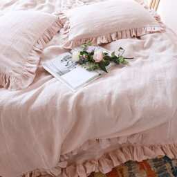 Ruffle Linen Duvet Cover Features Easy Flow Ruffles, Shabby Chic Bedding, Available in Queen Cover, King - thumbnail 3