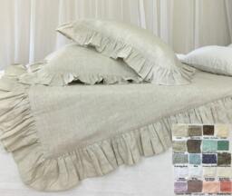 Ruffle Linen Duvet Cover Features Easy Flow Ruffles, Shabby Chic Bedding, Available in Queen Cover, King