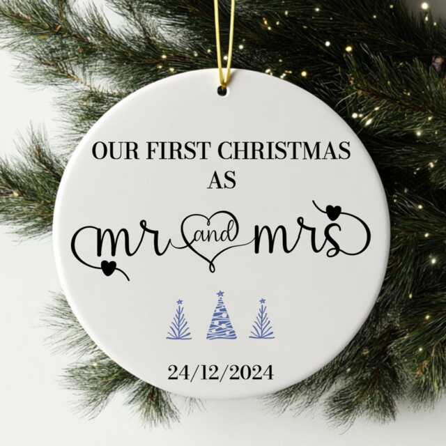 Personalized Mr & Mrs Christmas Ornament First Married 2024 - image 1