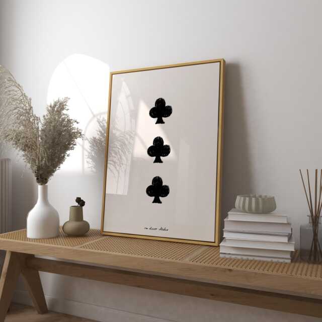 Clubs Card Art Print Poster, Vintage Print, Clover Of Spades Trendy Retro Mid Century Modern Kitchen Wall Art, Bar Cart