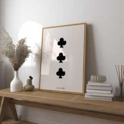 Clubs Card Art Print Poster, Vintage Print, Clover Of Spades Trendy Retro Mid Century Modern Kitchen Wall Art, Bar Cart - thumbnail 1