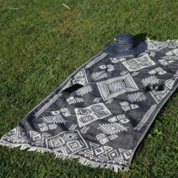 Emerald - Dark Gray Ethnic Turkish Cotton Beach Towel, Personalized Bridesmaid Gift, Wedding Sarong, Handwoven Double Sided - thumbnail 3