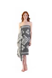 Emerald - Dark Gray Ethnic Turkish Cotton Beach Towel, Personalized Bridesmaid Gift, Wedding Sarong, Handwoven Double Sided - thumbnail 1