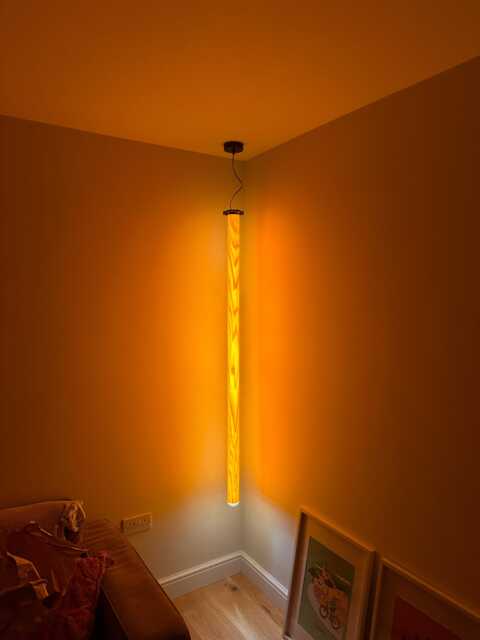 Led Hanging Light, Wooden Ceiling Veneer Corner Vertical Warm, Ambient Feature Lighting - image 1