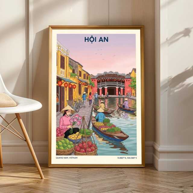 Hoi An Riverside Art Print Vibrant Vietnamese Scene - image 1