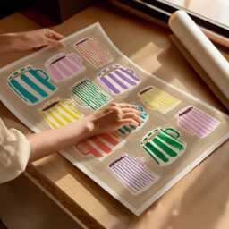 Coffee Cups Painting Art Print/Hand Painted Abstract Stripe Kitchen Colourful - thumbnail 3