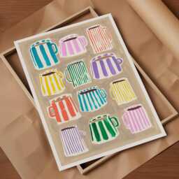 Coffee Cups Painting Art Print/Hand Painted Abstract Stripe Kitchen Colourful - thumbnail 2