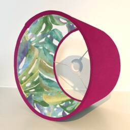 Hot Pink Velvet Drum Lampshade, Double Sided Lampshade With Palm Leaves Cotton Interior, Ceiling Light Shade - thumbnail 2