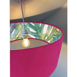 Hot Pink Velvet Drum Lampshade, Double Sided Lampshade With Palm Leaves Cotton Interior, Ceiling Light Shade - thumbnail 3