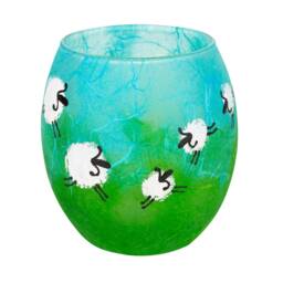 Hand Painted Sheep Candle Holder - Strawsilk Glass Art - thumbnail 2