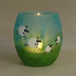 Hand Painted Sheep Candle Holder - Strawsilk Glass Art - thumbnail 3