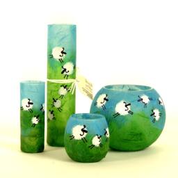 Hand Painted Sheep Candle Holder - Strawsilk Glass Art - thumbnail 4