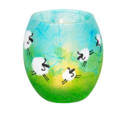 Hand Painted Sheep Candle Holder - Strawsilk Glass Art