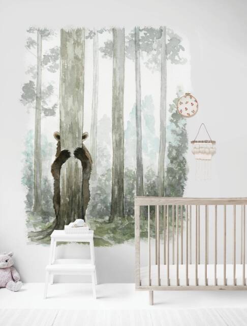 Fabric Peek-A-Boo Bear Wall Decals - Woodland Nursery Decor - image 1