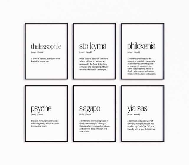 Greek Word Wall Art, Explore Language & Culture, Learning Gifts, Set Of 6 Captivating Gift Ideas From Greece - image 1
