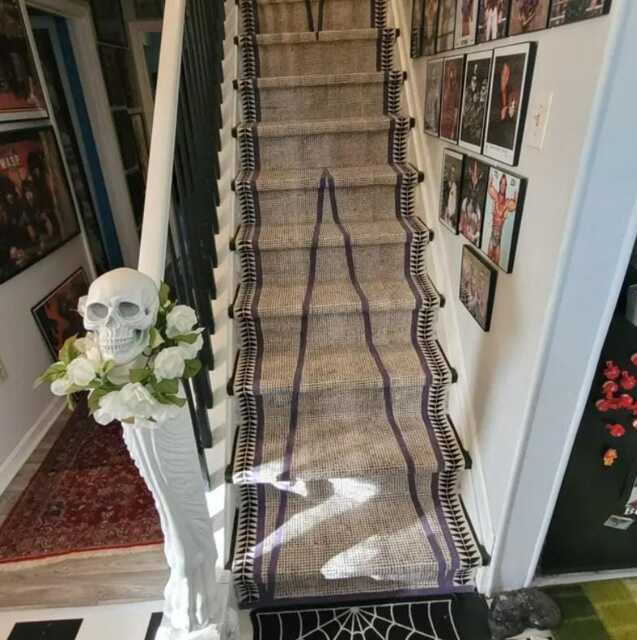 Hand Block Printed Purple Cotton Stair Runner Rug, Bohemian Hallway Decor - image 1