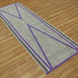Hand Block Printed Purple Cotton Stair Runner Rug, Bohemian Hallway Decor - thumbnail 3