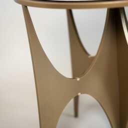 Handmade Warm Gold Side Table Modern Ceramic Top, Brass Inlay - thumbnail 3