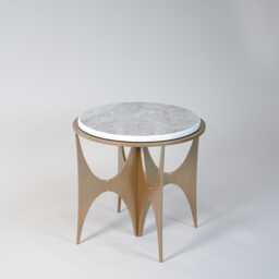 Handmade Warm Gold Side Table Modern Ceramic Top, Brass Inlay - thumbnail 4