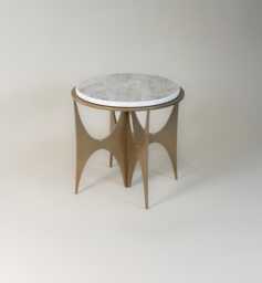 Handmade Warm Gold Side Table Modern Ceramic Top, Brass Inlay