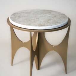 Handmade Warm Gold Side Table Modern Ceramic Top, Brass Inlay - thumbnail 2
