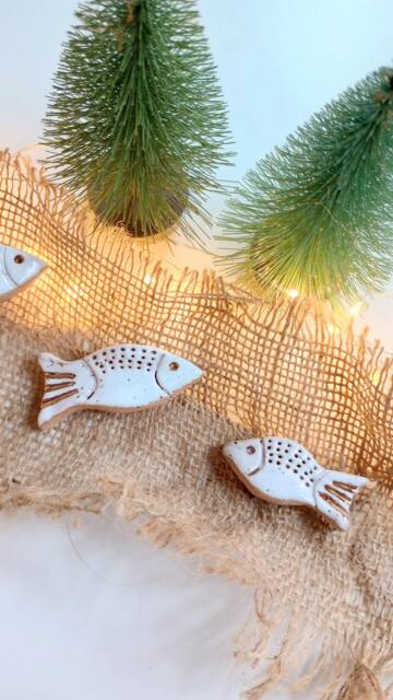 Ceramic Lucky Carp Fish, 14K Gold Czech Christmas Decor - image 1