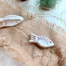 Ceramic Lucky Carp Fish, 14K Gold Czech Christmas Decor - thumbnail 2