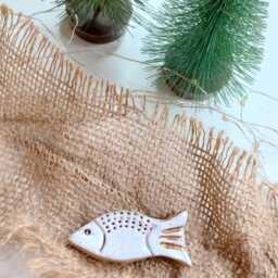 Ceramic Lucky Carp Fish, 14K Gold Czech Christmas Decor - thumbnail 3