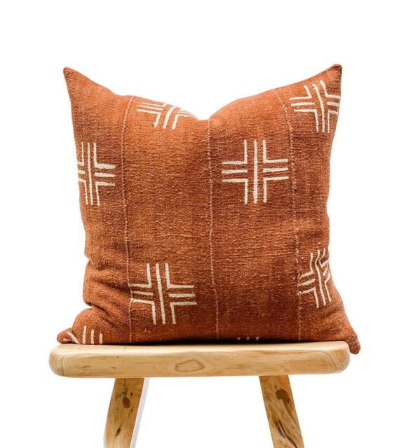 Authentic African Pillow, Handwoven Mudcloth Rust With Cream Abstract Pattern Pillow Cover- Throw Cover, Sofa Cushion - image 1
