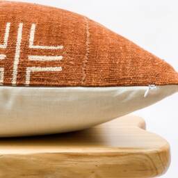 Authentic African Pillow, Handwoven Mudcloth Rust With Cream Abstract Pattern Pillow Cover- Throw Cover, Sofa Cushion - thumbnail 3