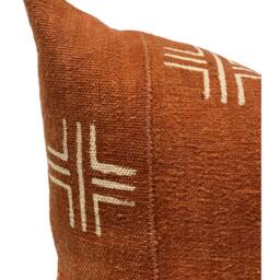 Authentic African Pillow, Handwoven Mudcloth Rust With Cream Abstract Pattern Pillow Cover- Throw Cover, Sofa Cushion - thumbnail 2