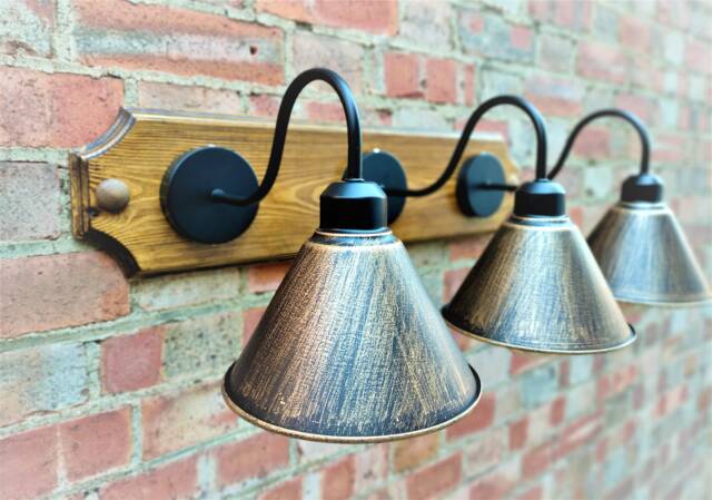 Industrial Wall Sconces Lighting 3 Metal Shade Lights Mounted Lamp Vintage - image 1