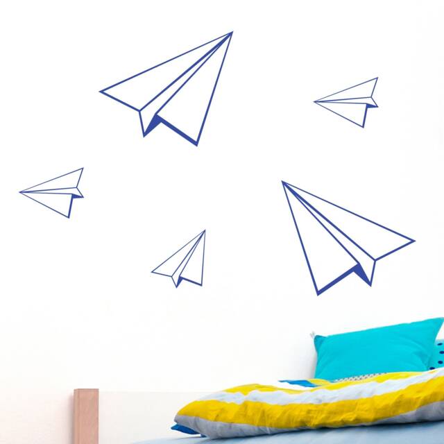 Set Of Five Paper Planes Wall Stickers For Children's Bedrooms Or Baby Nursery Decoration - image 1