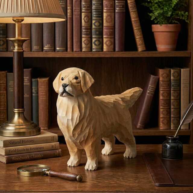 Hand Carved Wooden Golden Retriever Figurine, Rustic Dog Sculpture, Pet Memorial Keepsake - image 1