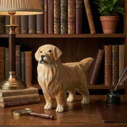 Hand Carved Wooden Golden Retriever Figurine, Rustic Dog Sculpture, Pet Memorial Keepsake