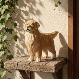 Hand Carved Wooden Golden Retriever Figurine, Rustic Dog Sculpture, Pet Memorial Keepsake - thumbnail 4