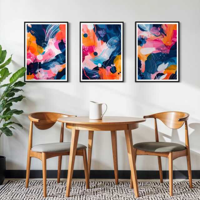 Colourful Brushstroke Abstract Art Print Set Of 3 Pink Navy Orange Splat Expressive Painting Vibrant Contemporary Artwork For Modern Home - image 1