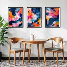 Colourful Brushstroke Abstract Art Print Set Of 3 Pink Navy Orange Splat Expressive Painting Vibrant Contemporary Artwork For Modern Home - thumbnail 1