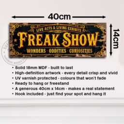 Freak Show Wonders Large 40cm Wood Sign Oddities Curiosities Circus Sideshow - thumbnail 2
