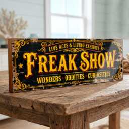 Freak Show Wonders Large 40cm Wood Sign Oddities Curiosities Circus Sideshow