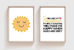 2 Girls Nursery Print, You Are My Sunshine, Boys Playroom Bedroom Prints, Wall Art - thumbnail 1